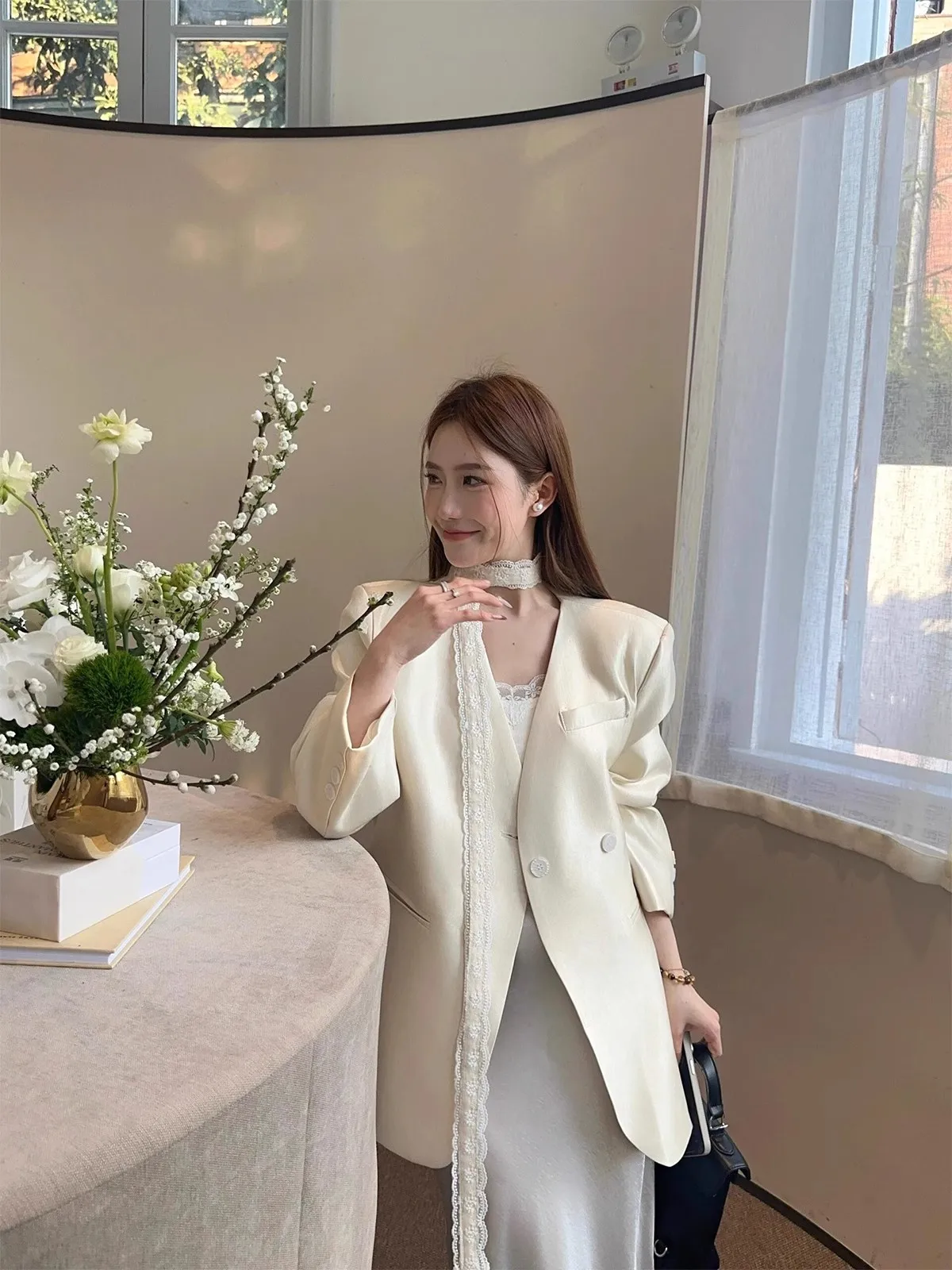 

Модельерские пиджаки для женщин, однобортные, с длинным рукавом, темпераментные, простые куртки, новинка 2025 года, пиджак