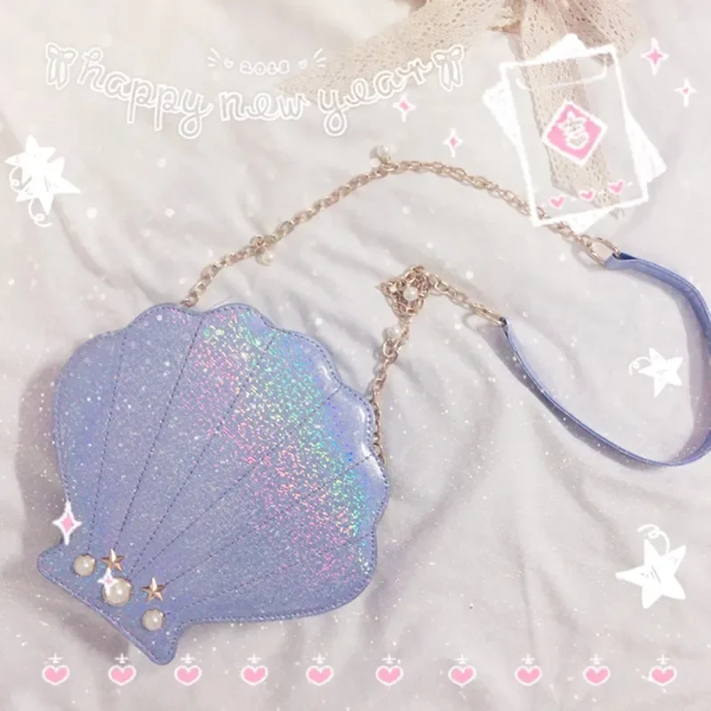 Japanese soft girl Lolita cute pearl shell fresh shoulder bag women kawaii girl backpack loli cosplay gothic lolita bag cos loli
