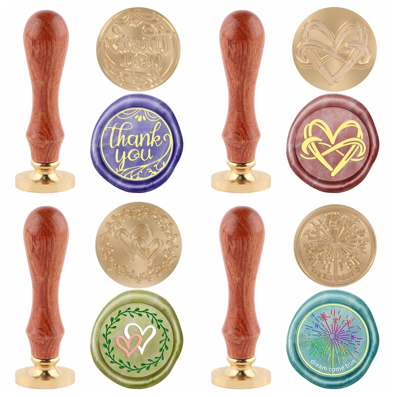 Fireworks Heart Thank You Wax Stamp Head with Wooden Handle for Decorating Greeting Cards Gifts Invitations DIY Scrapbooking