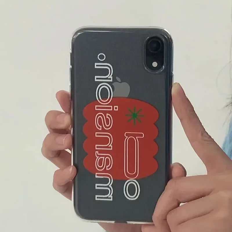 Tomato Letter Graffiti Phone Case For iPhone 16 Pro Max 15 Pro 14 13 12 11 Xr Xs Max 7 8 Plus Lovely Y2K Simplicity Phone Cases