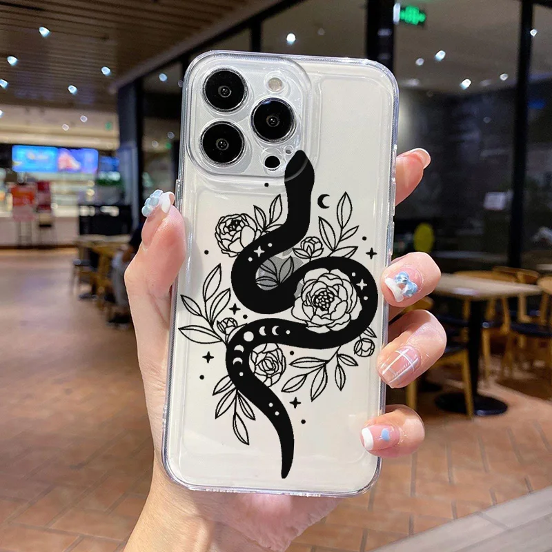 New Doodle Funny Snake Flower For Redmi 10X 12C Note 11 12 13R POCO X3 4 6 M4 5S 6 F5 Mi 14 Transparent Space Phone Case Funda