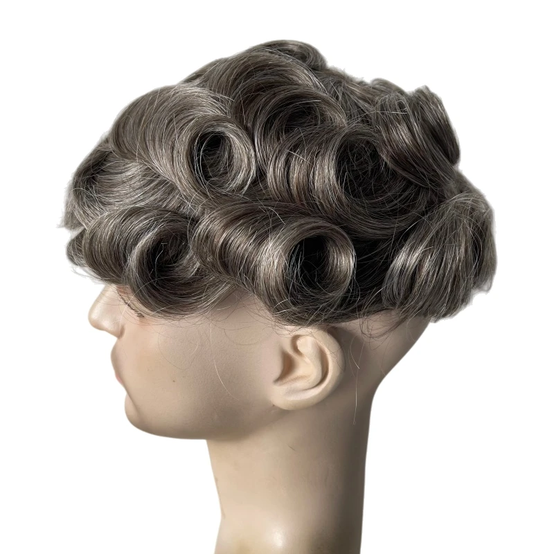 استبدال الشعر البشري البكر البرازيلي # 1840 شعر مستعار رمادي 8x10 وحدة جلد معقودة للرجال البيض #4