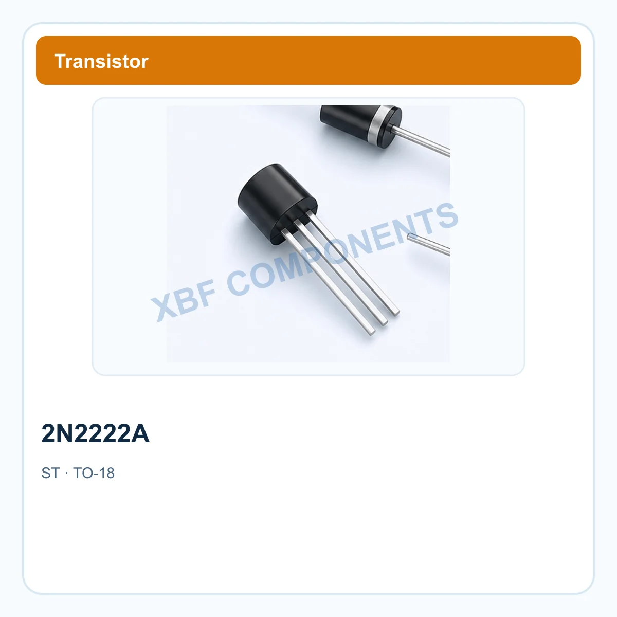 ST 2N2222A Discrete Semiconductor NPN transistor, 40 V, 800 mA, 500 mW TO-18