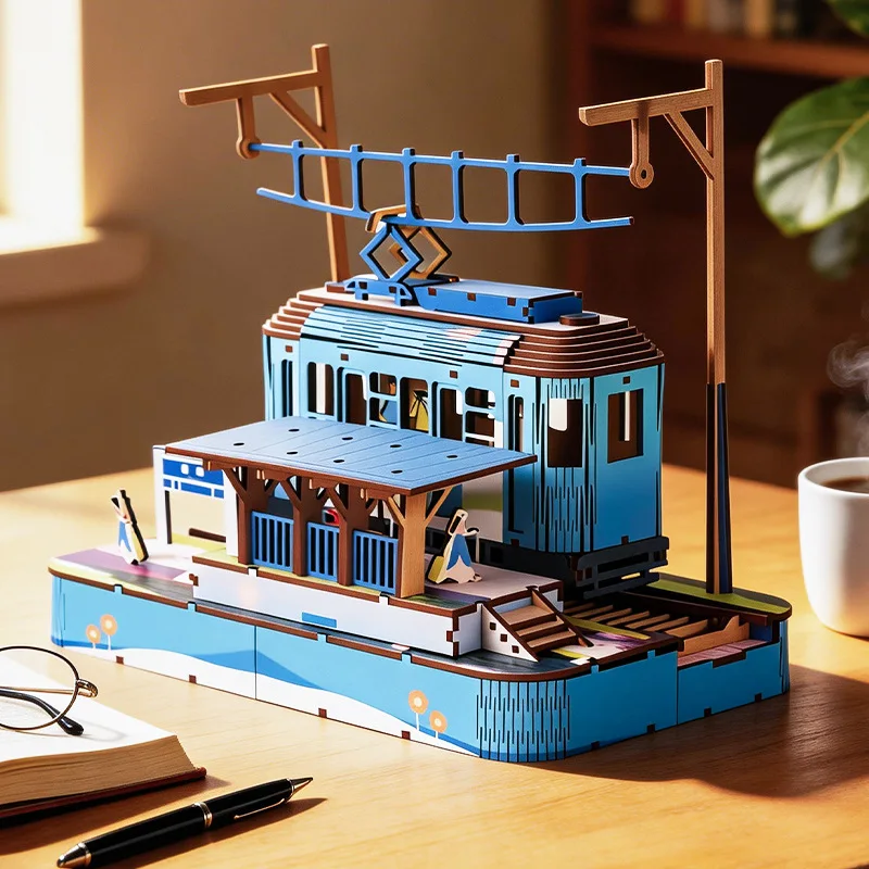

Wooden Tram 3D Puzzle, DIY Assembly Streetcar Model Kit, Colorful Electric Train Craft, Educational Toy & Desktop Decor for Kids