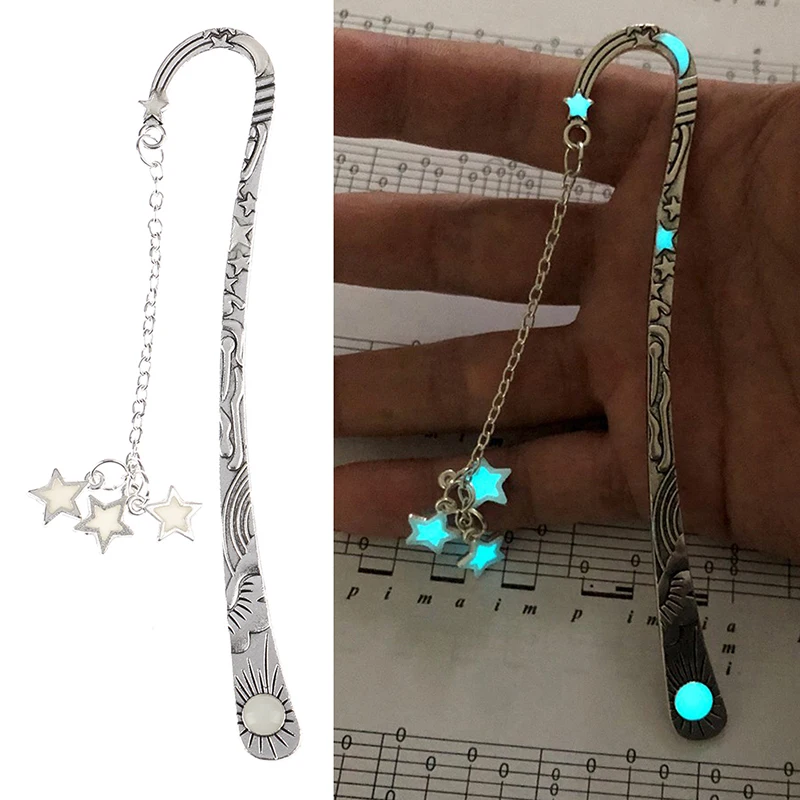 1/2pcs Luminous Moon Stars Bookmark Creative Vintage Retro Metal Book Marks Stationery