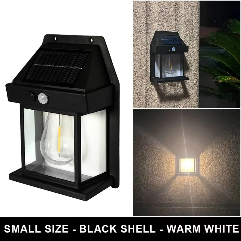 Outdoor LED Motion Sensor Solar Wall Light Tungsten Bulb Energy Efficient Garden Porch Lantern Lighting Lamp for Home Security