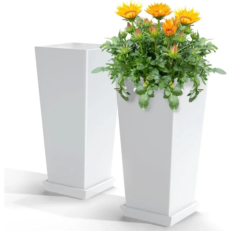 

Outdoor Planter Larger Flower Pots Indoor Taper Garden V-Shape Tall Planters 24 inches Garden Pots Planter White（2 Packs）