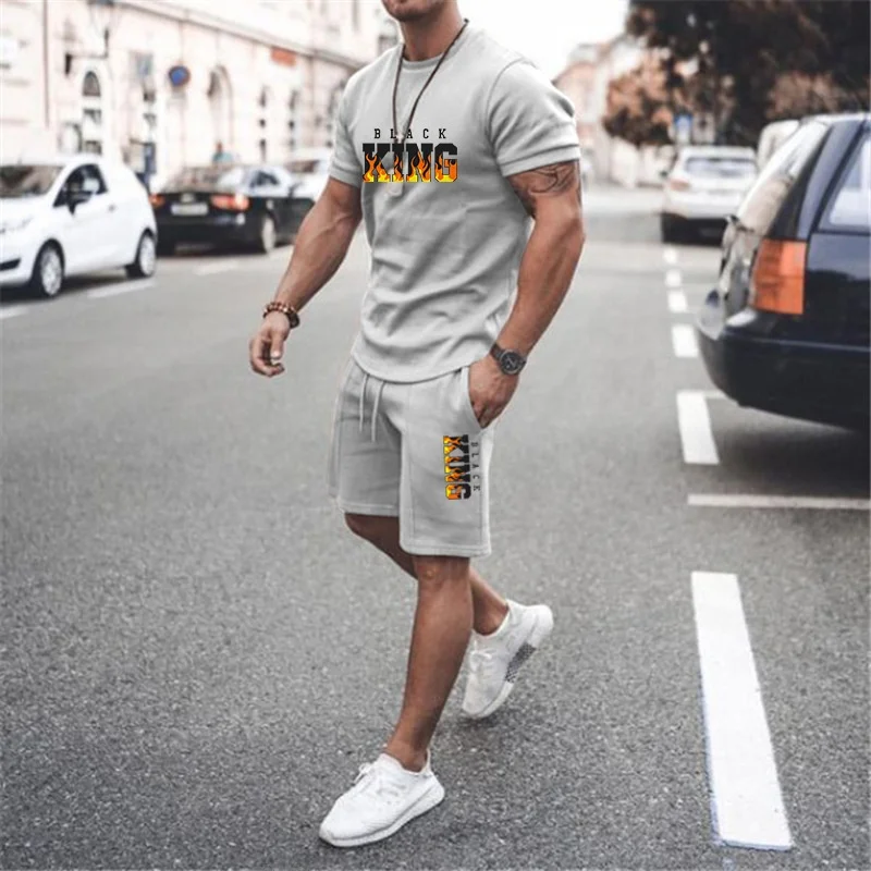 

Nordic Sle Men's Casual ort Sve T-irt Set Summer Trendy Print Comfortable Polyester Fabric Youth Faion Outfit Set