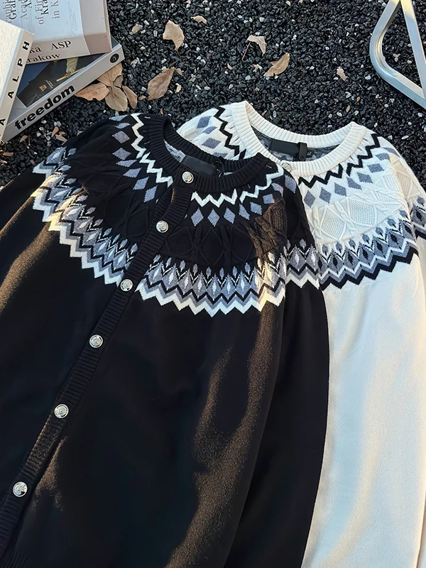 Men's Long Sve round Ne Knitted Sweater Cardigan Winter Lazy Sle Couple Matching Base irt Feilao Island Embroidery