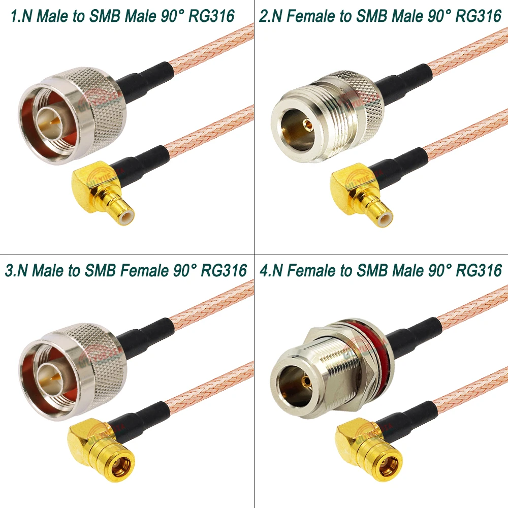 

1Pcs RG316 Cable L16 N Female Bulkhead to SMB Male / Female Right Angle Connector RF Coax Cable Antenna Extension Jumper Pigtail