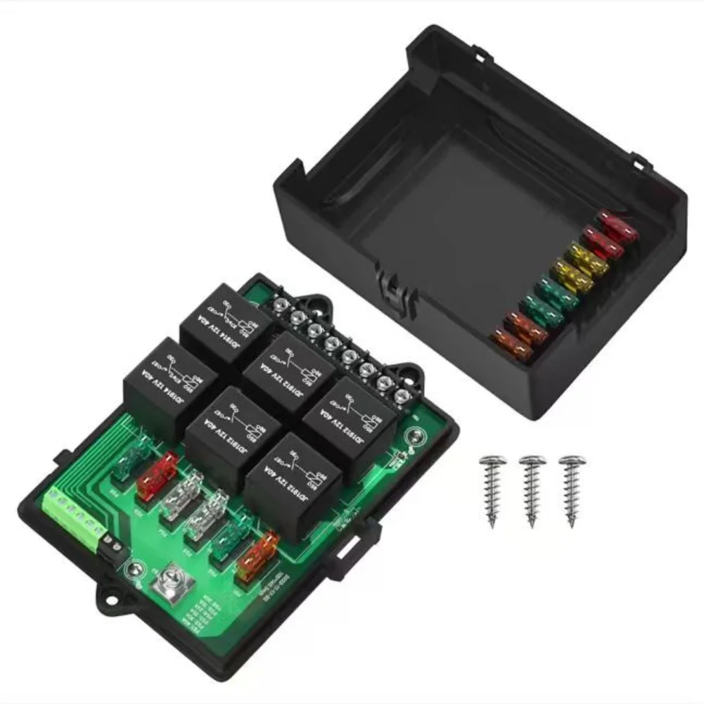 

12V Fuse Relay Box with 6 Way Relay and 14 ATC Blade Fuses Pre Mounted Accessories for Car Truck and Boat Electrical Protection