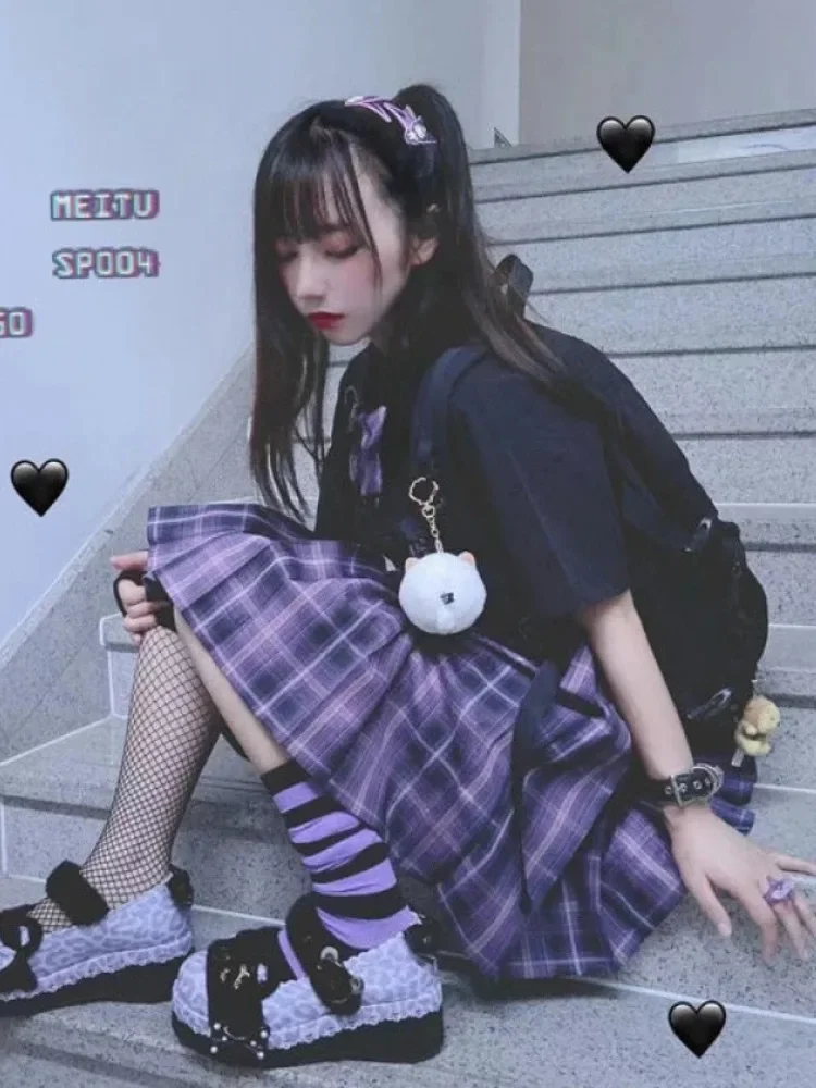 

Women JK Kawaii Suit Sets 3 Piece Skirt Set Japanese Harajuku Plaid Mini Girls School Uniforms A-line Sweet High Waist Suit