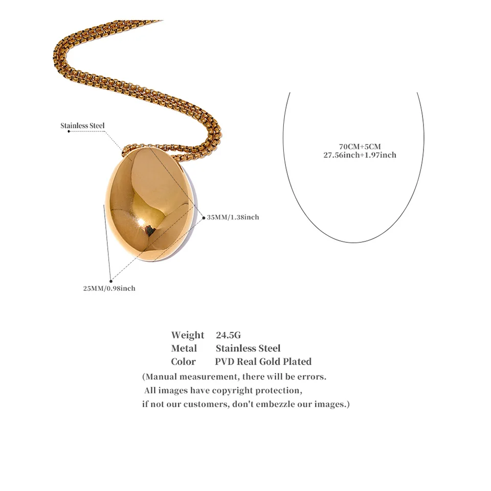 Yhpup 70 cm minimalistische lange Unisex-Pullover-Kette, Schmuck, 316l-Edelstahl, ovaler Anhänger, Halskette für Männer und Frauen, wasserdicht – Detail 9