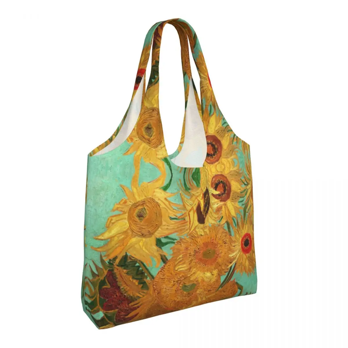 Vincent Van Gogh Twelve Sunflowers Grocery Shopping Bag Cute Printed Canvas Shopper Tote Shoulder Bag Capacity Portable  Handbag