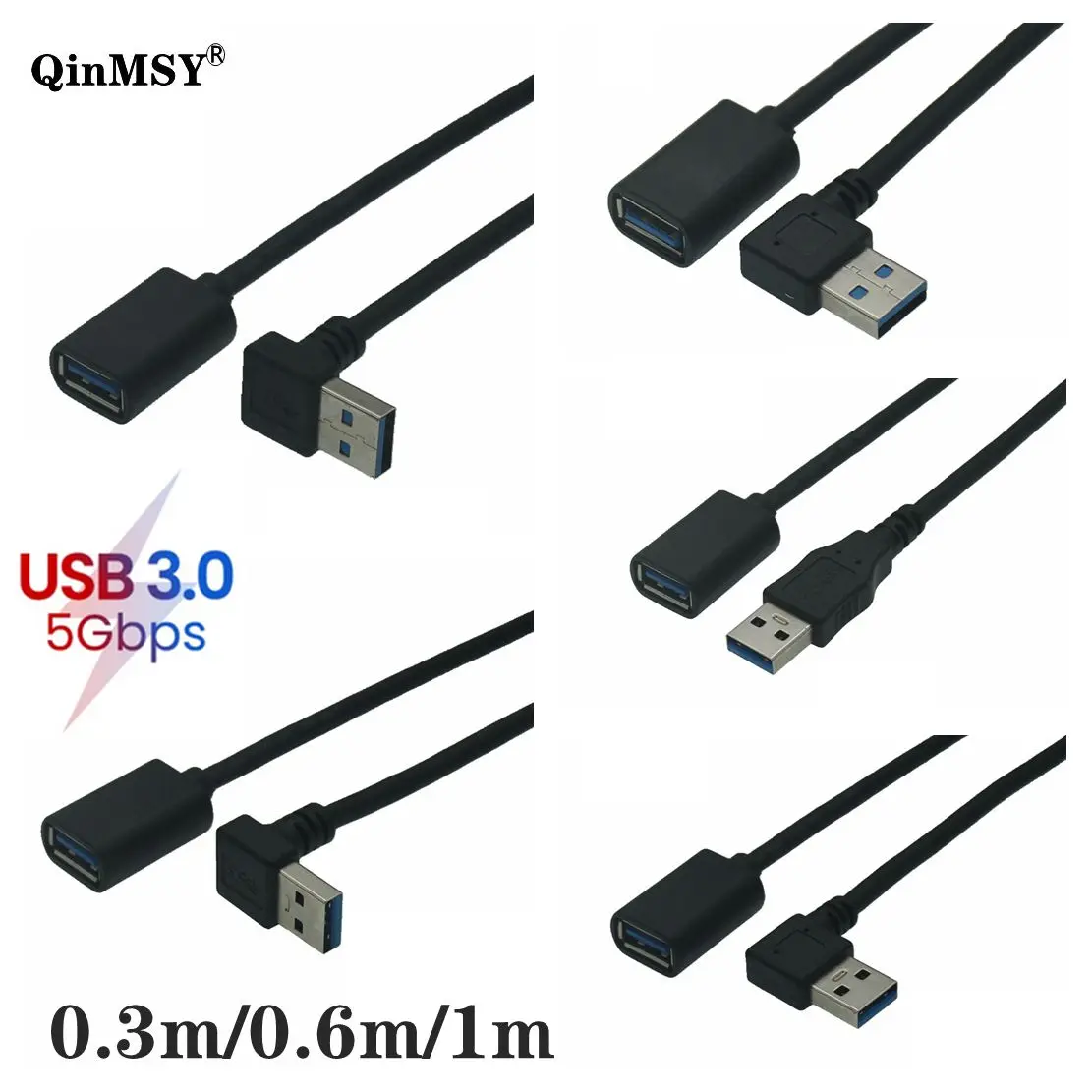 

0.3M 1m 90 Degree USB 3.0 Male To Female Adapter Cable Angle Extension Extender 5Gbps Fast Transmission Left/Right Up Angled