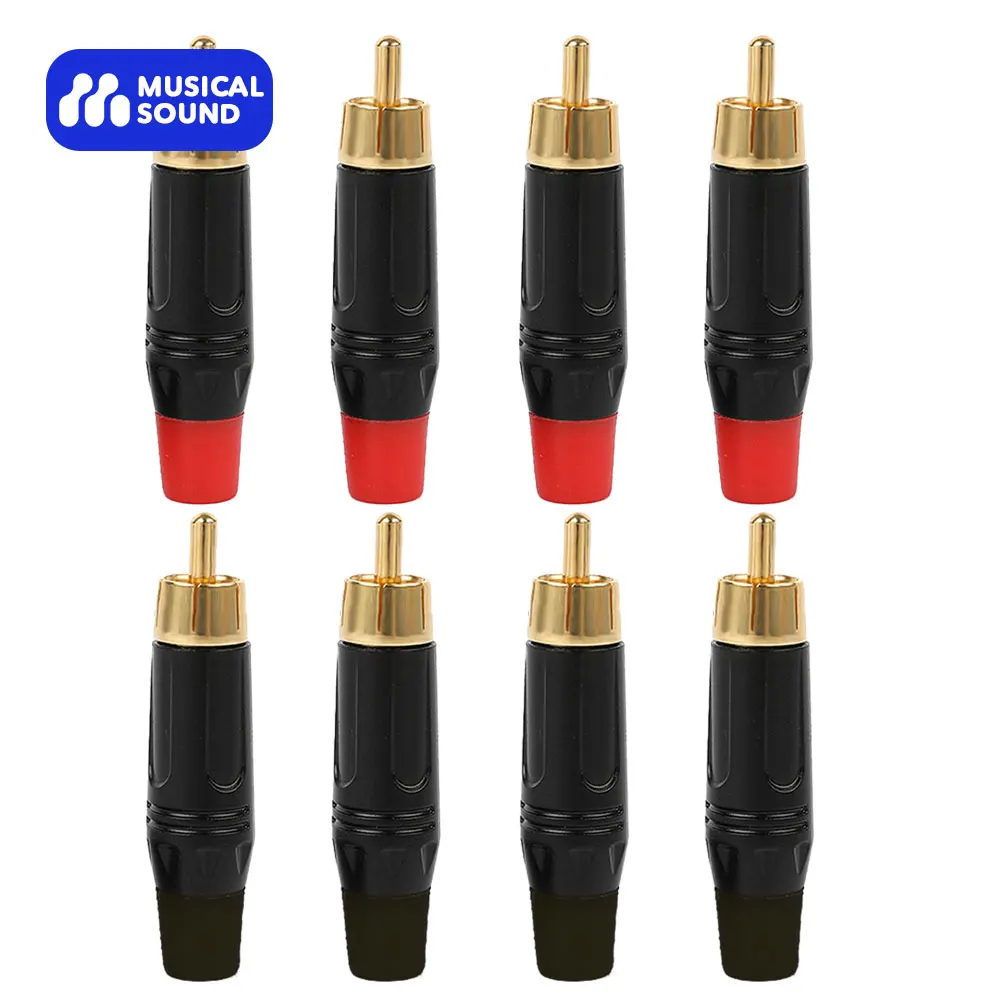 Musikal Sound colokan RCA lapis emas, 4 buah kabel Audio HIFI pengunci, konektor RCA, adaptor RCA HI-FI untuk kabel kawat Speaker