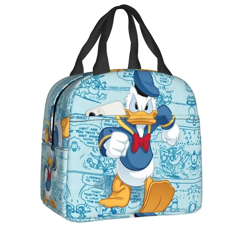 

Custom Donald Duck Funny Lunch Bag Women Anime Cartoon Warm Cooler Insulated Lunch Boxes for Kids School