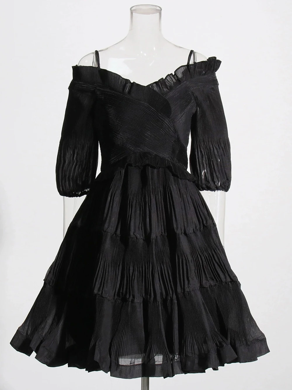 

French style elegant princess dress short pleated skirt 2025 summer new one-shoulder suspender dress-GZXX186