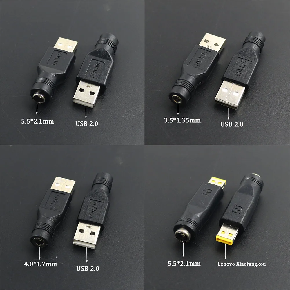 1PC DC 3.5*1.35mm 4.0*1.7mm 5.5*2.1mm Female Jack To USB 2.0 Male Plug Jack 5V Power Plugs Connector Adapter Laptop