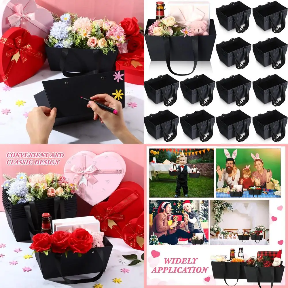 

Водонепроницаемые подарочные корзины из крафт-бумаги с ручками, 9,8 x 6,5 x 4,3 дюйма, 72 шт., идеально подходят для свадеб, вечеринок и праздников (черные)