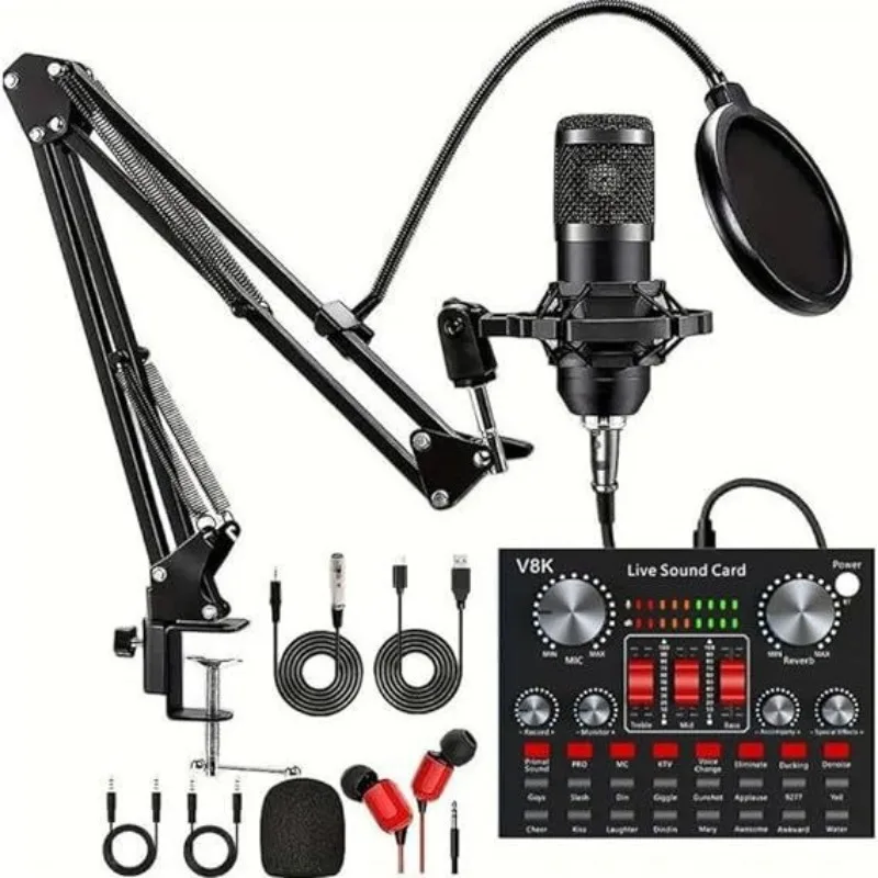 

V8K live broadcast sound card set Cross-border English version game mixer Douyin singing entertainment KTV noise reduction micro
