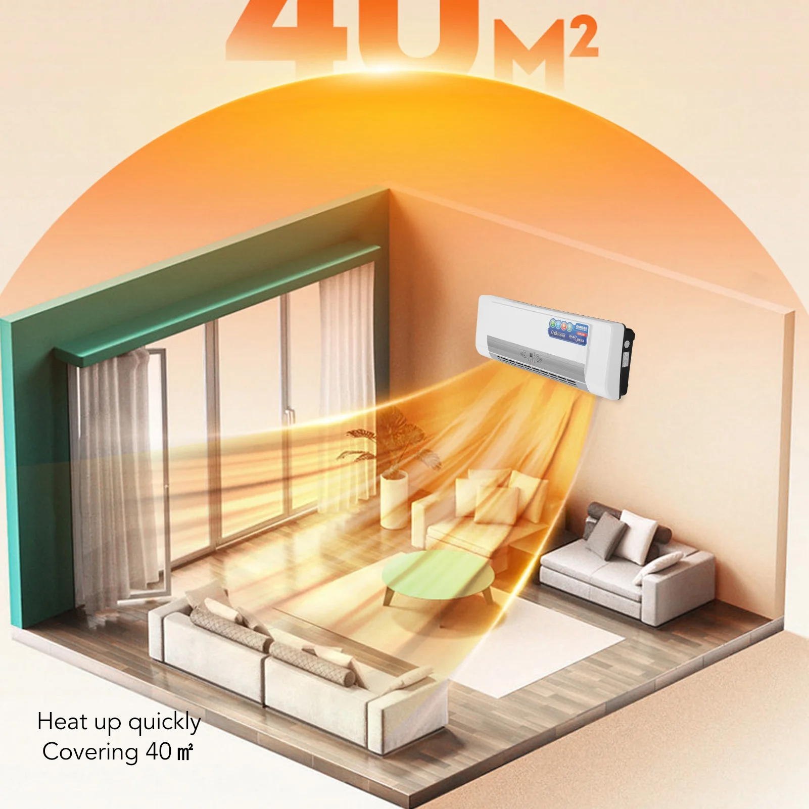 Chauffage mural télécommandé pour chambre à coucher, chauffage AC, minuterie toutes saisons, protection contre la surchauffe, 40 mètres carrés, utilisation pour les touristes