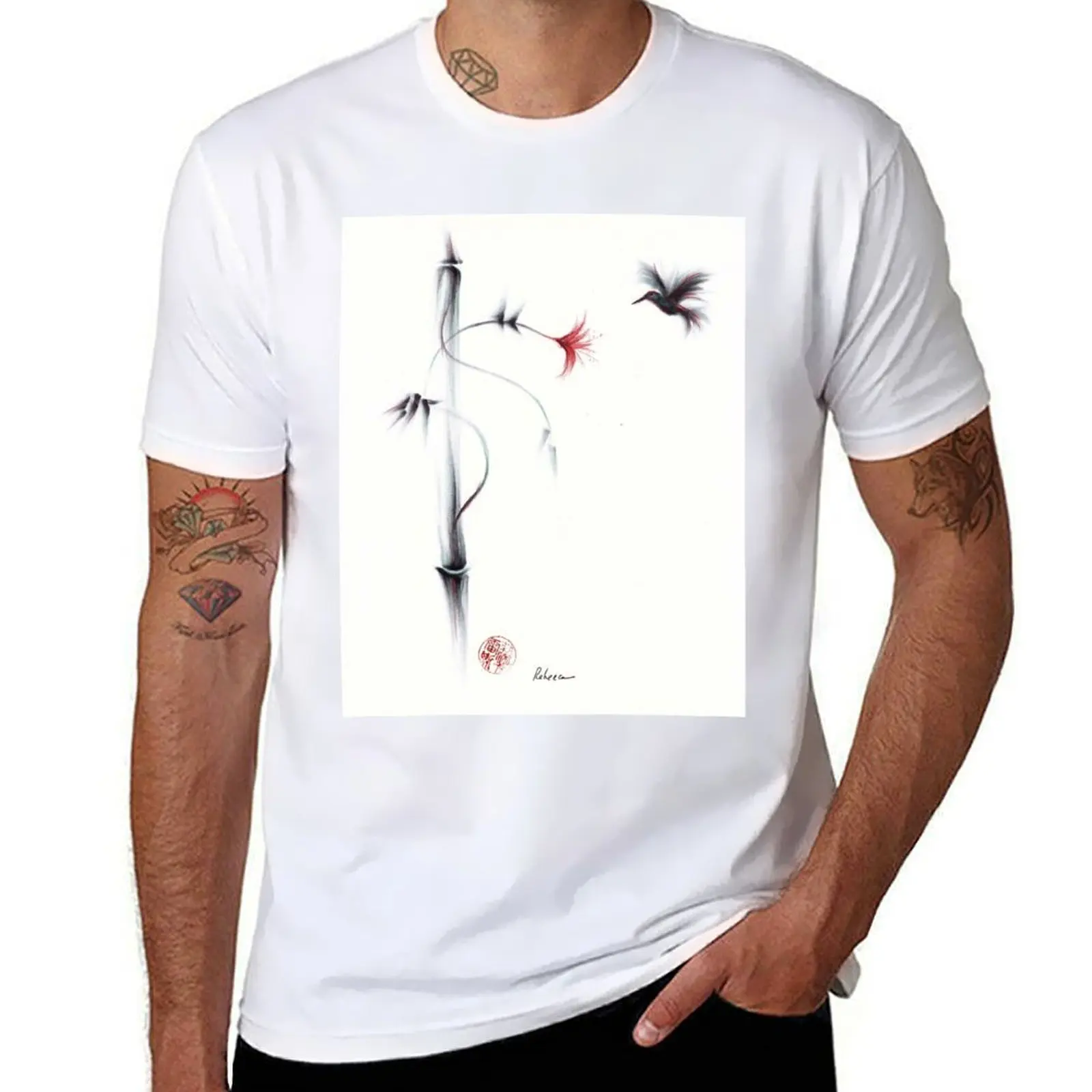 Sweetness - Hummingbird & Flower Painting T-Shirt valentines boutique clothes summer tops quick-drying mens workout shirts