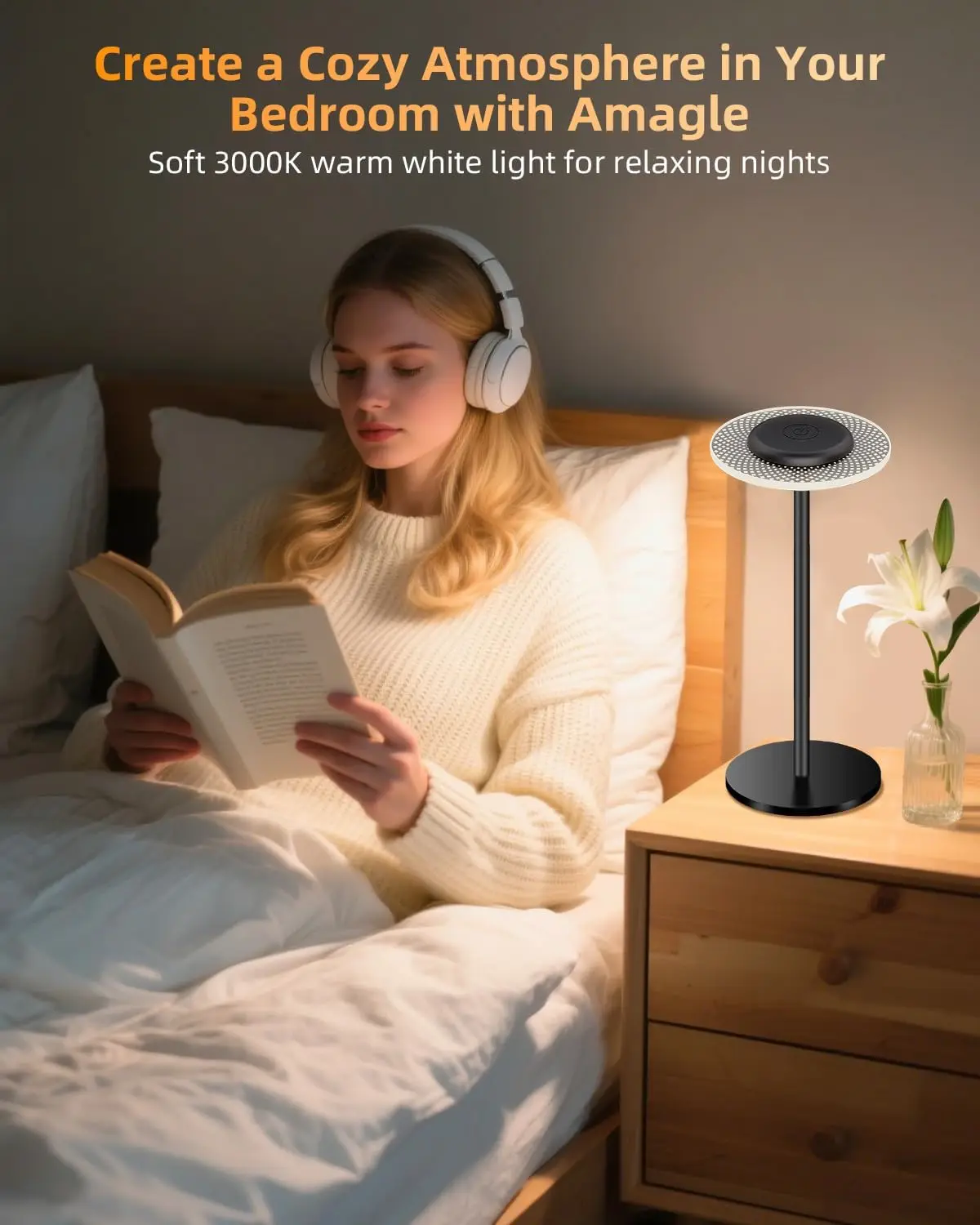 โคมไฟตั้งโต๊ะ LED โคมไฟตั้งโต๊ะไร้สายไฟข้างเตียงสัมผัสหรี่แสงได้ RGBW แสงอุ่น USB-C ชาร์จแบตเตอรี่ 2200mAh IP54 กันน้ำ