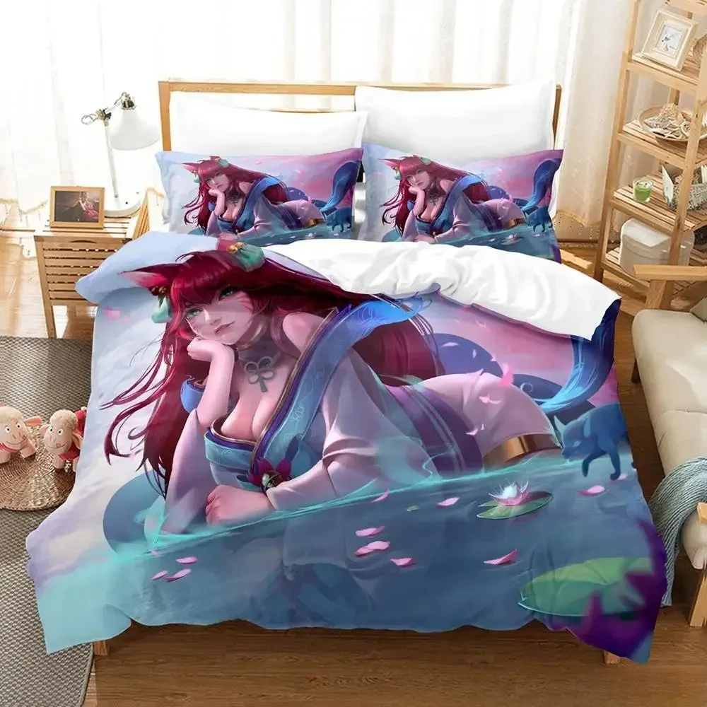 

New Game Spirit Blossom Ahri Bedding Set Single Twin Full Queen King Size Bed Set Adult Kid Bedroom Duvet cover Sets Anime Bed