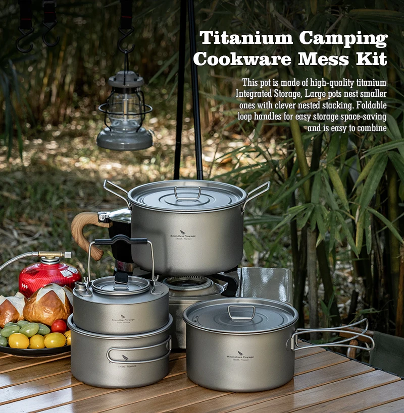 Boundless Voyage 1,2 l 1,8 l 2,4 l Titan-Topf 0,7 l Camping-Wasserkocher Kochgeschirr Outdoor tragbares stapelbares ultraleichtes Koch-Mess-Set – Detail 1