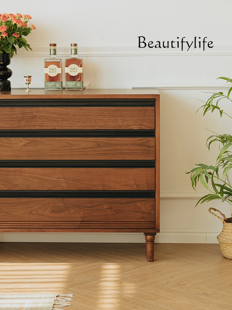 Modern Simplicity with American Style Retro Black Walnut Bedroom Locker Drawer Storage Cabinet