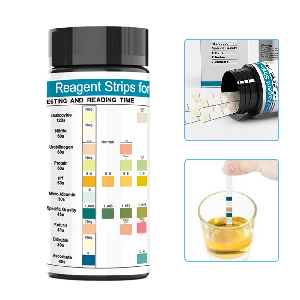 URS 10-In-1 Urine Test Strips Testing UTI Urinalysis Kit For Ketosis PH Protein Monitor Kidney Function Indication Of Health