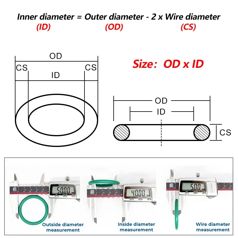 5pcs Green FKM O Ring CS 6mm OD 50mm ~ 150mm Sealing Gasket Insulation Oil High Temperature Resistance Fluorine Rubber O Ring