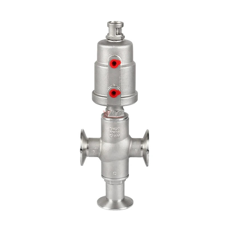 New Product High Temperature Steam 1.6mpa 304 316 Stainless Steel Head Pneumatic Three Way Tri-clamped Angle Seat Valve