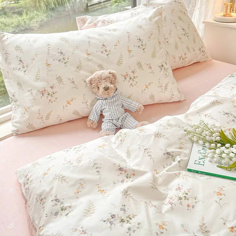 Juego de ropa de cama de flores rosas Ins, Sábana plana, funda de edredón, ropa de cama nórdica Twin Full Queen, juegos de cama para niño y niña,