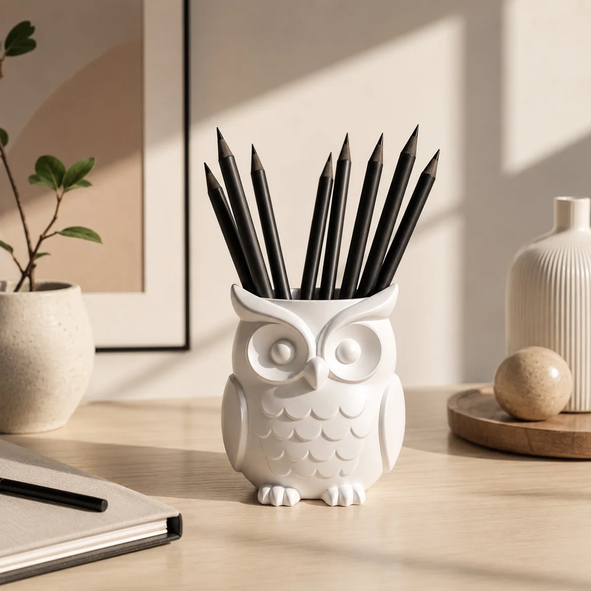 (8*7.1cm) Creative Owl Pen Holder & Makeup Brush Organizer 3D Printed Cute Desktop Pencil Cup Office Desk Decor Gift
