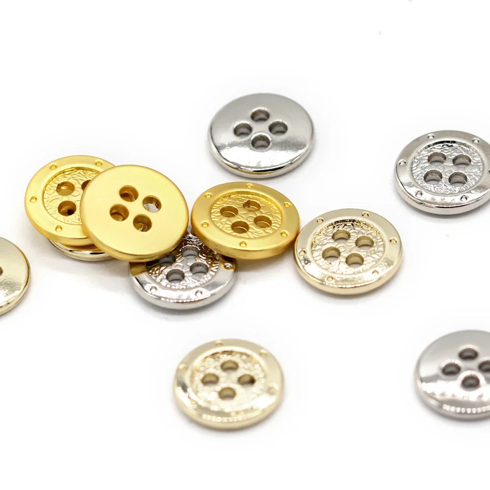 HENGC 11mm 4 Holes Small Gold Metal Shirt Buttons for Clothing Fashion Children Dress Blouse Decorative Sewing Accessories