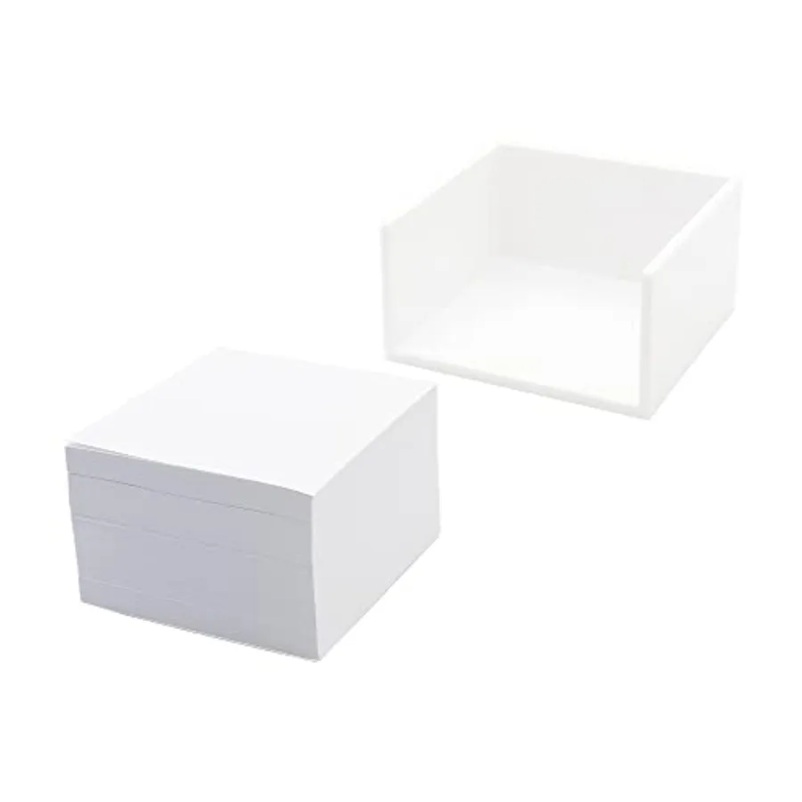 

White Non Sticky Notes 3 x 3 Inch Note Memo Pads Blank Loose Paper with Acrylic White Stick Note Holder for Office, Home, Schoo