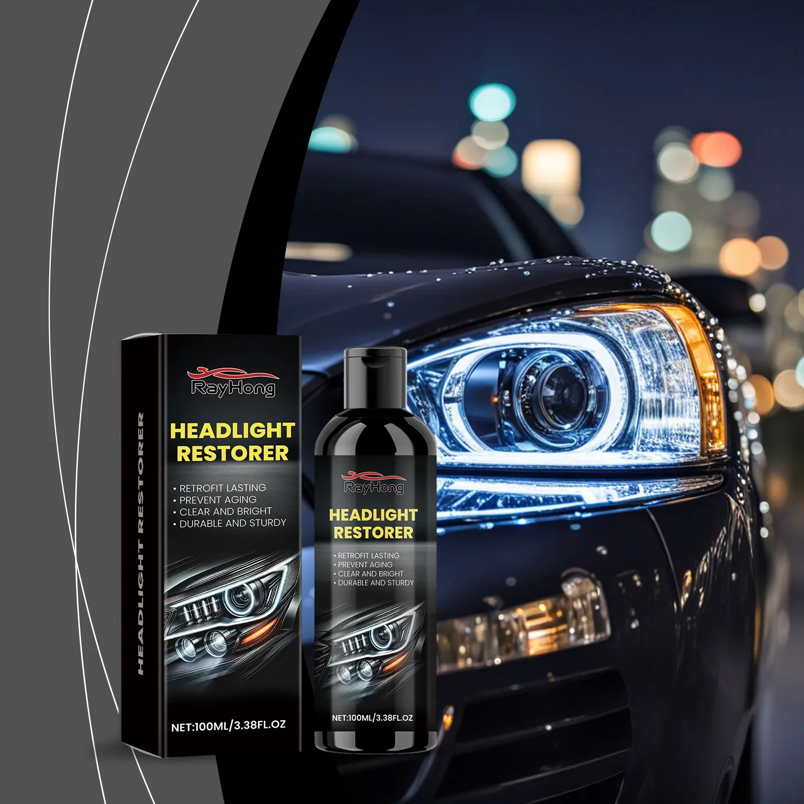 

Car Headlight Cleaner - Repairs Scratches & Oxidation, Polishes & Brightens Lenses, Restores Transparency & Enhances Visibility