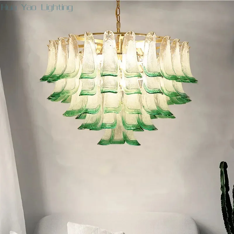 Living Room Luxury Green Glass Lustre E14 Led Pendant Lights Plate Metal Round Luminaria Chain Pendant Hanging Lamp Fixtures