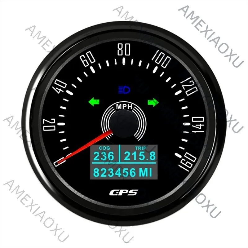 

AMEXIAOXU 85-мм GPS-спидометр с GPS-антенной, 7-цветной подсветкой, цифровой светодиодный одометр для автомобилей, лодок и морского транспорта 12В/24В