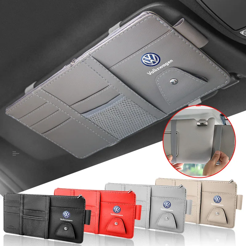 

Goods Sun Visor Organizer Multi-Pocket Glasses Clip Car Storage Bag for VW Polo RLine Golf 4 5 TSI Jetta TDI MK4 GTI Auto Logo