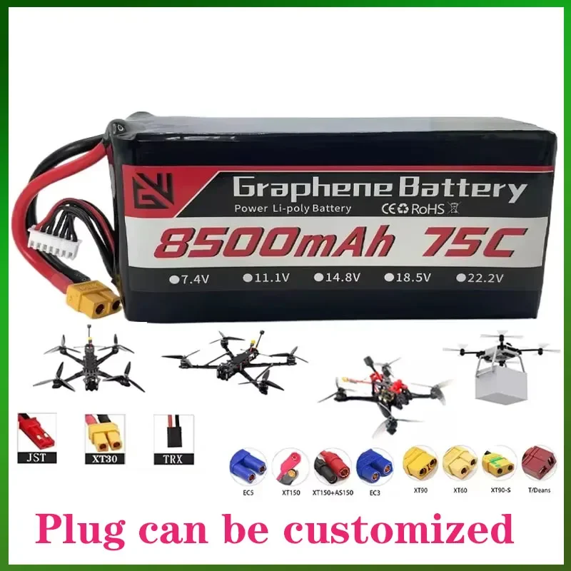 22.2V 8500mah 75C Lithium Polymer Battery with XT60 XT30 XT90 T Deans JST Plug for Remote Control Car Drone Model Aircraft