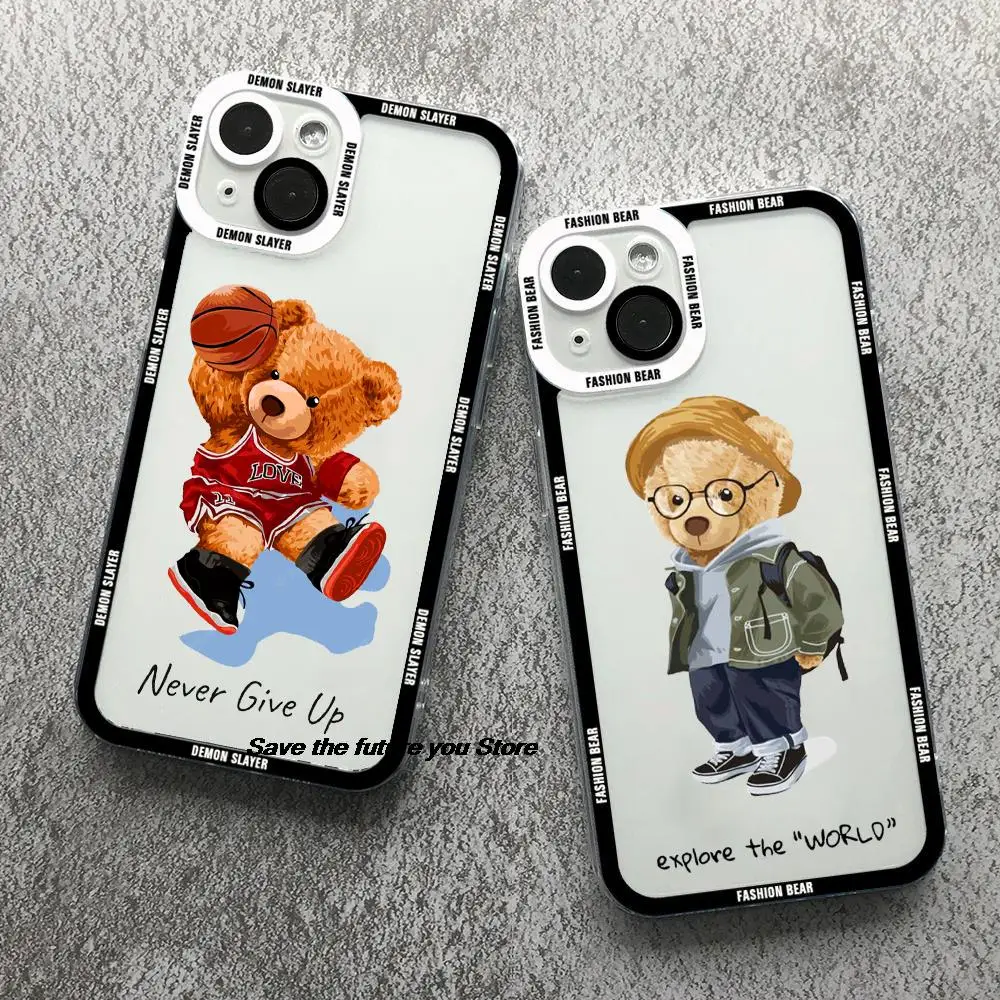

Cute Sports Bear Angel Eyes Phone Case For iPhone 17 16 15 14 13 12 11 Pro Max 15 16 Plus 17AIR Luxury Clear Soft Silicone Cover