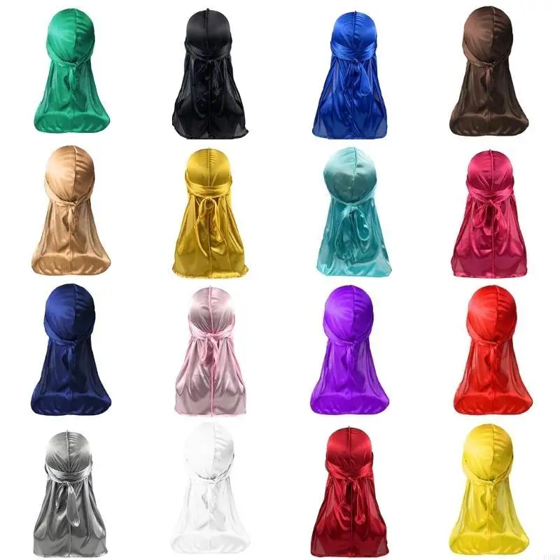 Silky Durag Long Tail Head Wrap Turban Hat for Men Women Breathable Headwrap Hat for Dreadlocks Braid Various Hair Type F3MD