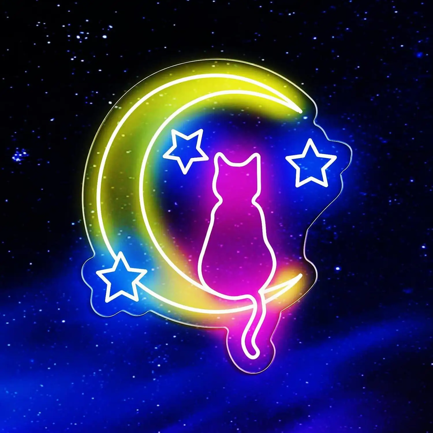 月猫のネオンサイン。かわいい動物のネオンライトで、子供部屋、ペットショップ、ゲームルーム、誕生日パーティーの装飾や、子供へのプレゼントに最適です。