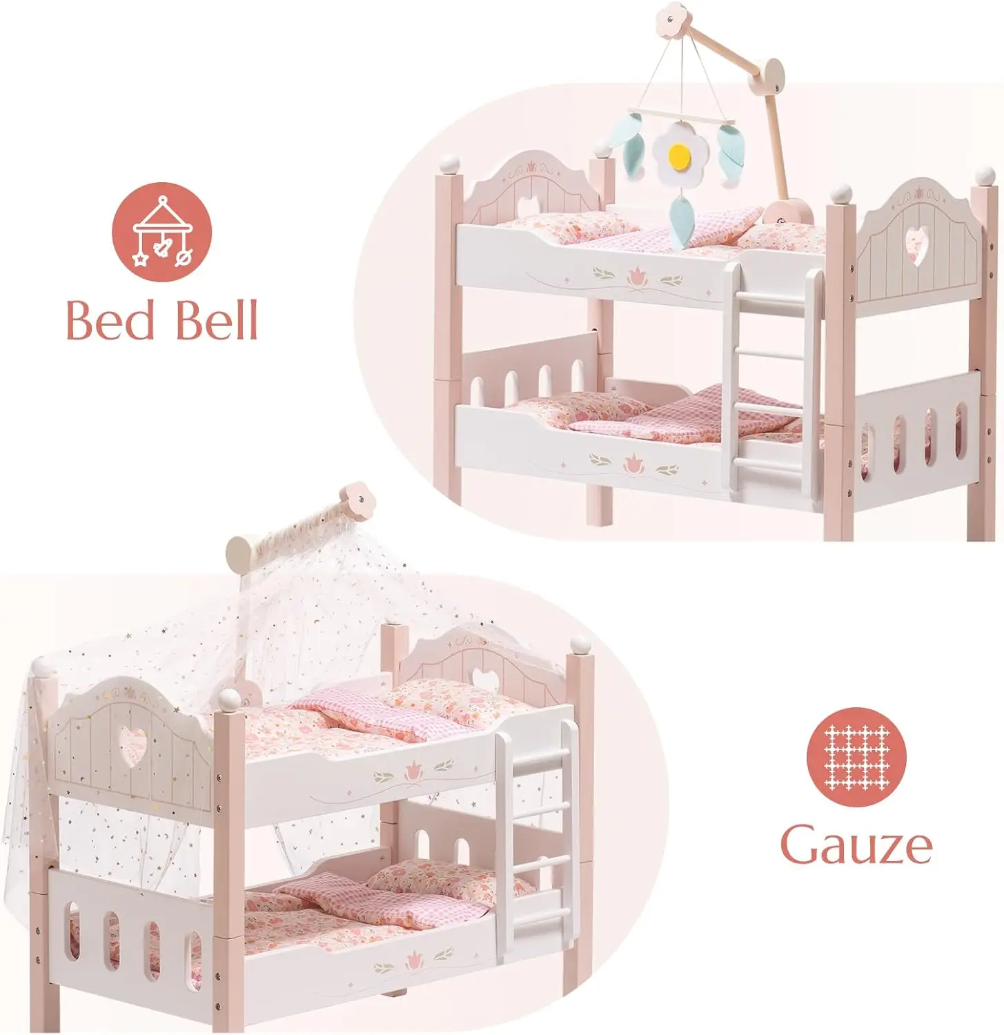 Robotime-Robud Baby Doll Beliche, American Girl Doll Móveis, cama, madeira rosa, 18 ", 2pcs