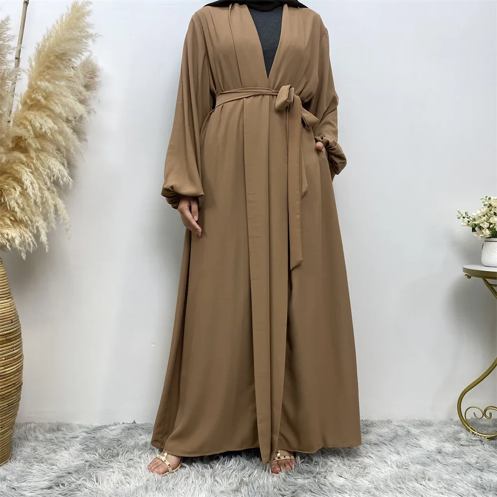 ผู้หญิงมุสลิมเจียมเนื้อเจียมตัว Abayas Eid Ramadan กิโมโนเสื้อสเวตเตอร์ถักดูไบตุรกี Kaftan เสื้อผ้าอิสลาม Femme Musulman เปิด Abaya ชุดยาว