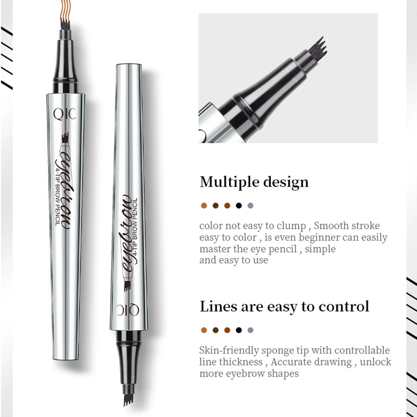 Lápiz de cejas líquido ultrafino de cuatro mandíbulas, lápiz de cejas 3D impermeable a prueba de sudor, herramienta cosmética de maquillaje de ojos de larga duración para mujeres