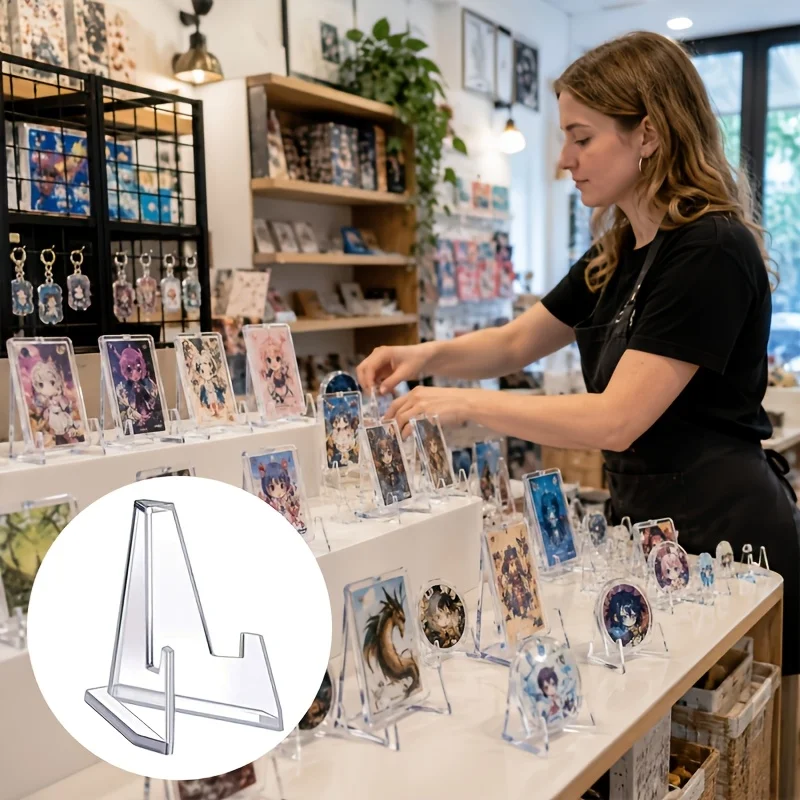 12pcs Clear Acrylic Triangle Display Stand Set, Mini Easel Holders for Postcards, Photos, Trading Cards, Coins & Small Artworks